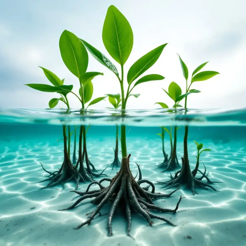 mangrove plant in water macro algae